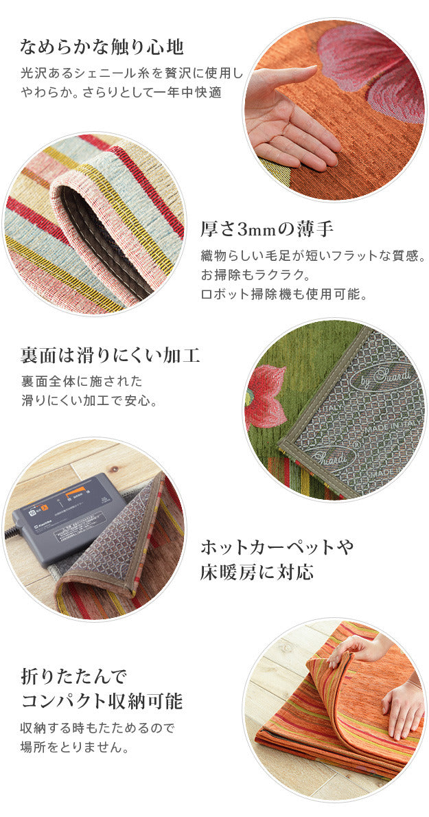 ラグ マット 長方形 イタリア製ジャガード織り玄関マット フィオーレ55x75cm エントランスマット 玄関 ホットカーペット対応 丸洗いOK 花柄 カラフル かわいい おしゃれ イタリア ウォッシャブル 滑りにくい コンパクト収納可能 mu-61001487の画像