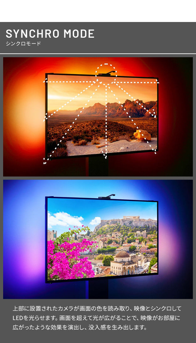 シンクロビジュアルライト Mサイズ LED間接照明 シアターライト ホームシアター DVD鑑賞 調光 調色 部品 パーツ おしゃれ インテリアテレビスタンド 壁寄せテレビ台 mu-h4c-55bの画像