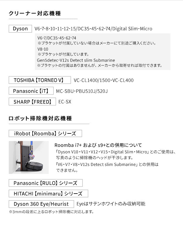 WALLインテリアクリーナースタンド ロボット掃除機設置機能付き オプションツール収納棚板付き ダイソン dyson コードレス スティッククリーナースタンド V15 V12 V11 V10 V8 V7 V6 DC74 DC62 DC45 DC35 Digital Slim Micro スチール製 mu-i-3600179の画像