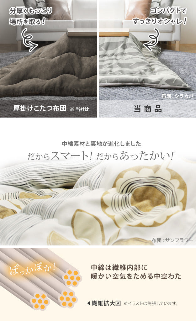 こたつ 長方形 大判サイズ モダンリビング継ぎ脚こたつ フラットディレット 150x80cm 日本製厚手カーテン生地の北欧柄こたつ布団セット フラットヒーター こたつ布団セット 高さ調整 テーブル ローテーブル 炬燵 モダン 天然木 木製 日本製   mu-n11100410の画像