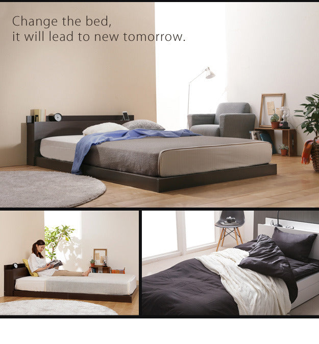 ベッド ダブル ベッドフレーム フラットローベッド カルバン フラット ダブル ベッドフレームのみ フレーム ローベッド フロア コンセント 宮付き 木目 木製 シンプル おしゃれ mu-oi-3500044の画像