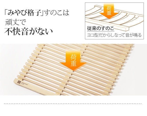 すのこベッド 折りたたみ シングル 通気性2倍で丸めて収納 「みやび格子」すのこベッド シングル 二つ折りタイプ 桐 天然木 すのこマット 布団干し 室内干し 省スペース 快眠 除湿 調湿 防カビ 梅雨対策 結露防止 通気性 軽量 mu-t0500017