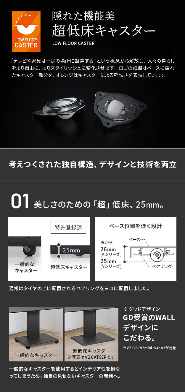 組立設置付き WALLインテリアテレビスタンドV5 ハイタイプ 32?80v対応 大型テレビ対応 背面収納 コード収納 自立型 キャスター付き テレビ台 テレビスタンド TVスタンド ホワイト ブラック ウォールナット 震度7耐震試験済  mu-wktvk6の画像