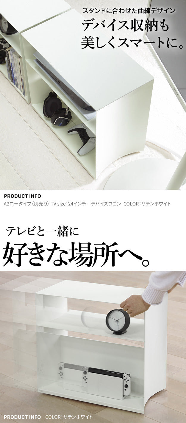 WALL デバイスワゴン A2対応 SEVENSTAND セブンスタンド 大型DVDレコーダー BDレコーダー PS5 プレステ5 PS4 収納 収納家具 サイド収納 収納ボックス 配線整理 コードカバー付き スチール製 WALLシリーズ テレワーク ウォール インテリアテレビスタンド mu-wlas95の画像