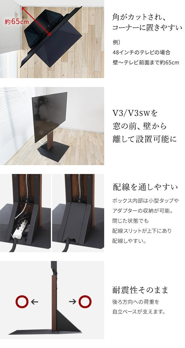 WALLインテリアテレビスタンドV3ハイタイプ専用 コーナー兼用自立ベース 幅76cm テレビ台 テレビスタンド TVスタンド 自立 コーナー 部品 カスタマイズ パーツ 配線カバー 配線隠し スチール製 WALLオプション 震度7耐震試験済 mu-wlbs96の画像