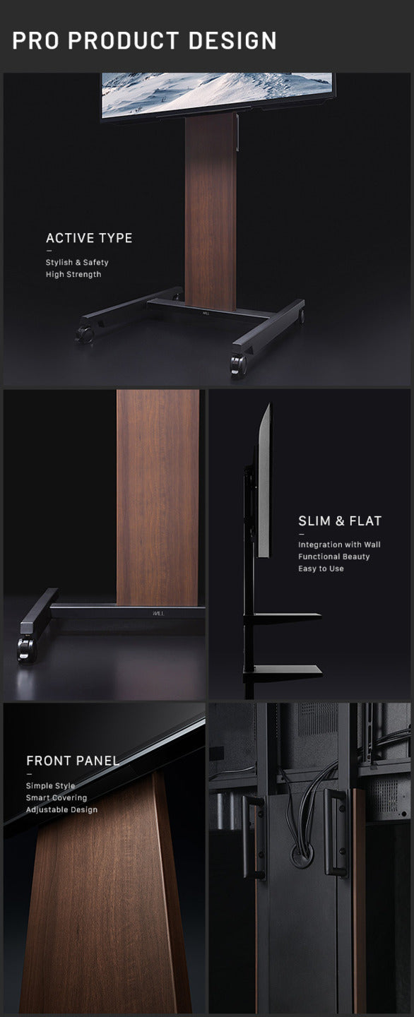 WALLインテリアテレビスタンドPRO アクティブタイプ 32~80v対応 デジタルサイネージ対応 ハイタイプ テレビ台 キャスター付き 移動式 自立型 オフィス 会議室用 店舗用 ホワイト 白 ブラック 黒 ブラウン 震度7耐震試験済み mu-wltvd5の画像