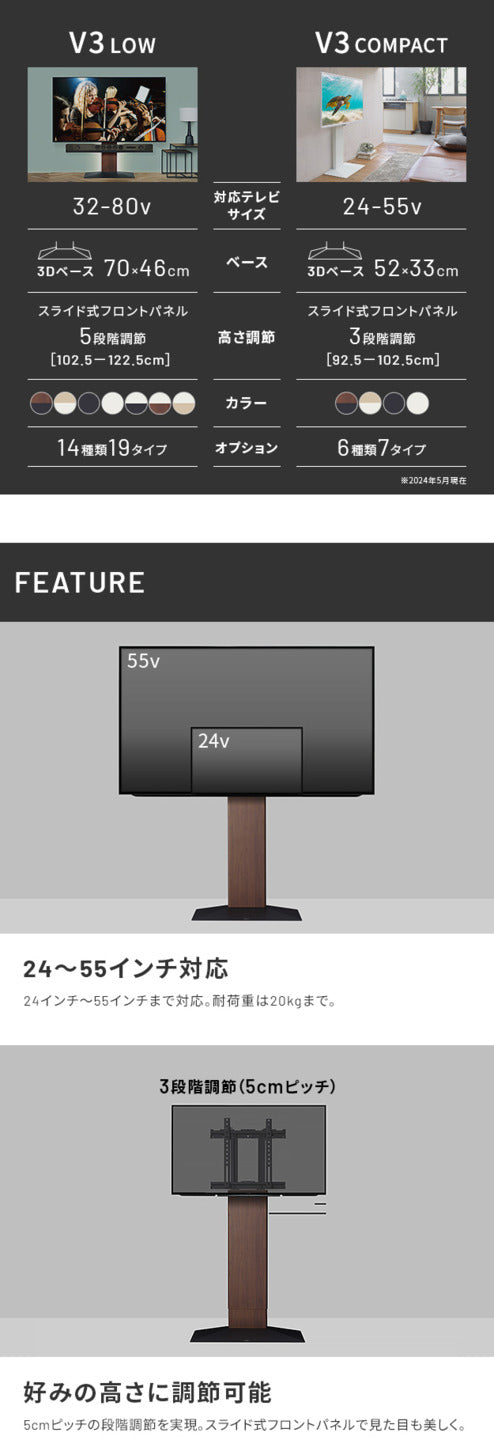 WALLインテリアテレビスタンドV3 COMPACT 24?55v対応 壁寄せテレビ台 TVスタンド 背面収納 コード収納 ミニ 小型 コンパクト ホワイト 白 ブラック 黒 ウォールナット ブラウン ホワイトオーク 木目 震度7耐震試験済み テレビ台 mu-wltvr5の画像