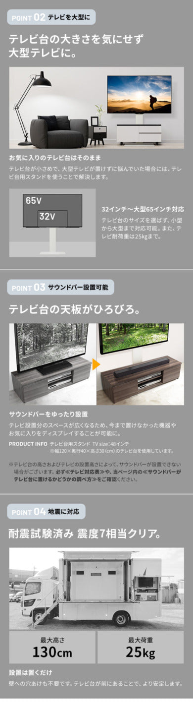 WALLインテリアテレビスタンド テレビ台用スタンド 32?60v対応 壁寄せテレビ台 TVスタンド 背面収納 コード収納 ホワイト 白 震度7耐震試験済み mu-wltvx5の画像