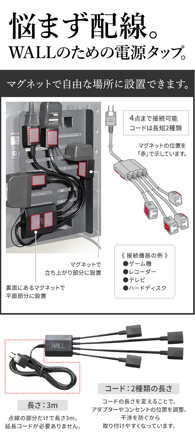 WALLインテリアテレビスタンド スマート設置オプションセット -スマート電源タップ -コードカバー -電源タッププレート 追加オプション 部品 パーツ 配線整理 配線カバー ケーブルカバー 配線隠し モダン おしゃれ WALLオプション  mu-wsccb5の画像