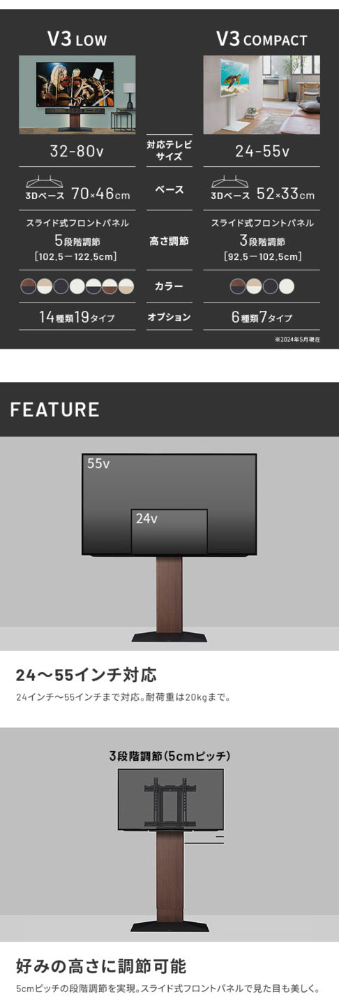 WALLインテリアテレビスタンドV3 COMPACT+棚板セット 24?55v対応 壁寄せテレビ台 TVスタンド 専用棚板 DVDレコーダー PS5 プレステ5 PS4 ミニ 小型 ホワイト 白 ブラック 黒 ウォールナット ブラウン ホワイトオーク 木目 mu-wsrvckの画像