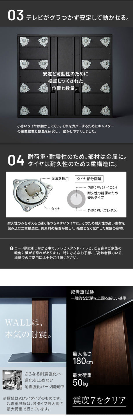 WALLインテリアテレビスタンドV5 ハイタイプ+棚板ラージサイズ 2点セット 32~80v対応 壁寄せテレビ台 テレビボード TVスタンド 背面収納 コード収納 ホワイト 白 ブラック 黒 ウォールナット ブラウン mu-wstvasの画像