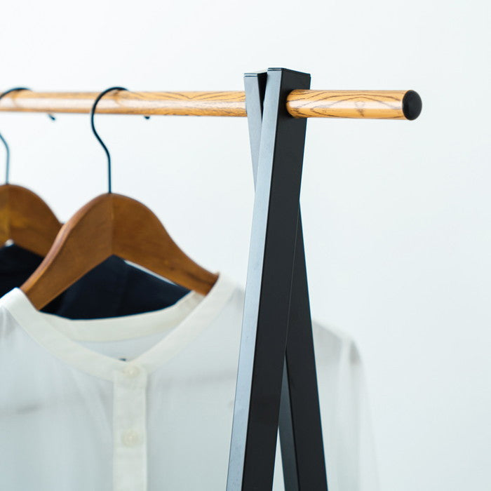 棚付 木目柄 ハンガーラック コートハンガー スリム 折りたたみ モダン 収納 洋服掛け おしゃれ nag-nk-231の画像