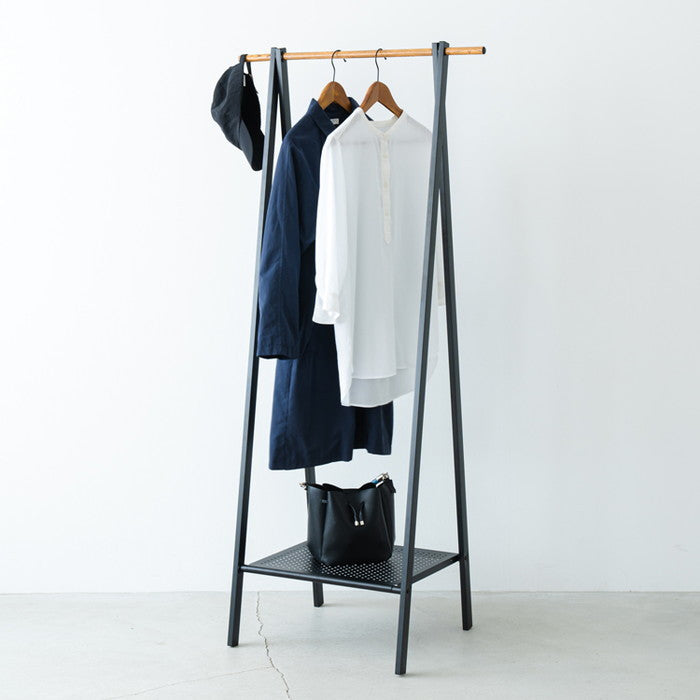棚付 木目柄 ハンガーラック コートハンガー スリム 折りたたみ モダン 収納 洋服掛け おしゃれ nag-nk-231の画像