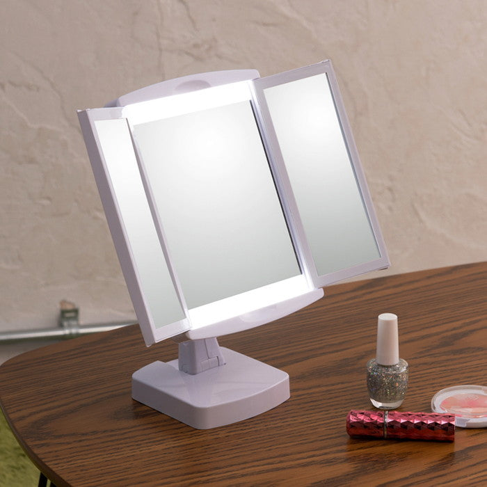 キレイミラー LED ライト付 三面鏡 拡大鏡 卓上 メイク スタンド 女優ミラー 折りたたみ 回転式 nag-nk-2710の画像