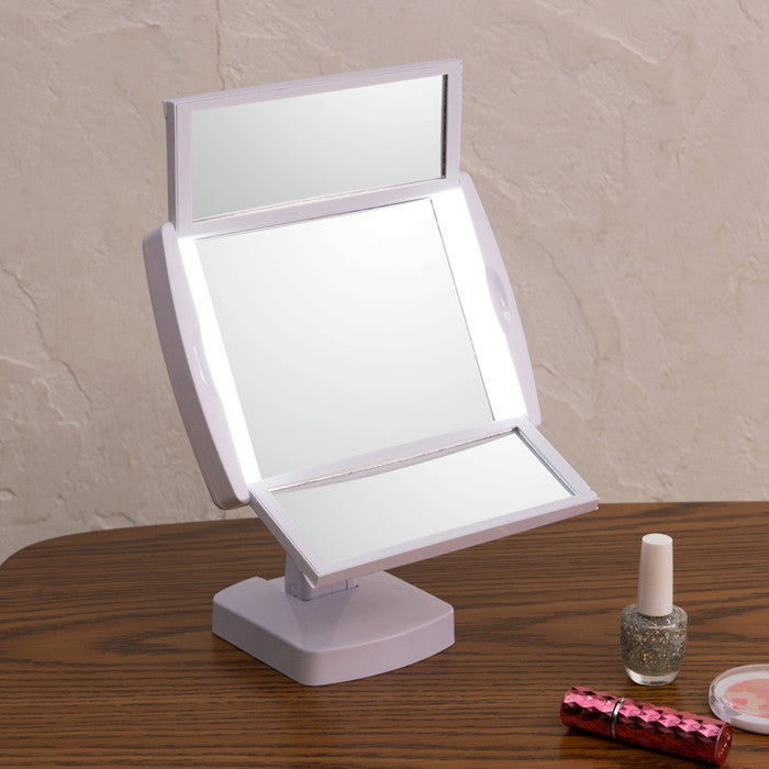 キレイミラー LED ライト付 三面鏡 拡大鏡 卓上 メイク スタンド 女優ミラー 折りたたみ 回転式 nag-nk-2710の画像