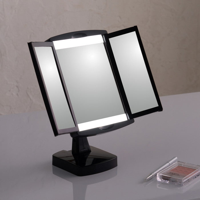 キレイミラー LED ライト付 三面鏡 拡大鏡 卓上 メイク スタンド 女優ミラー 折りたたみ 回転式 nag-nk-2710の画像