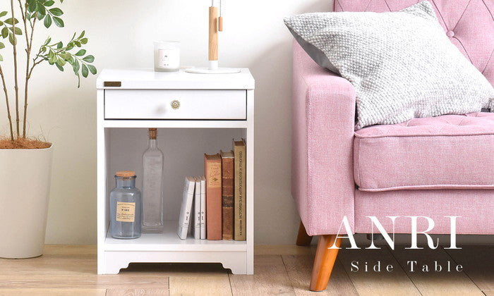 ANRI アンリ サイドテーブル ナイトテーブル 40cm幅 ホワイト W400×D400×H500mm sat-an50-40tの画像