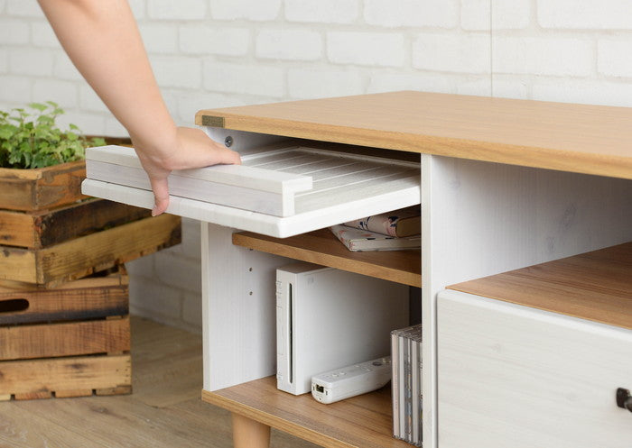 BILY バイリー テレビ台 ローボード 100cm幅 ホワイト×ナチュラル W1000×D400×H480mm sat-by48-100lの画像