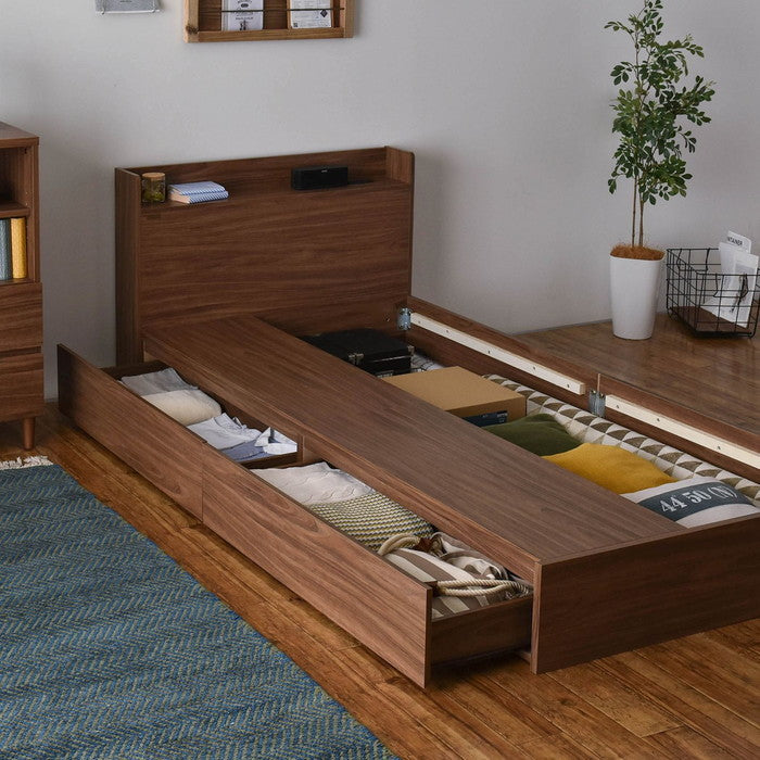 EMICA エミカ 収納付きベッド 引出し2杯／ロータイプ ブラウン W2147×D1000×H717mm sat-emica100sの画像