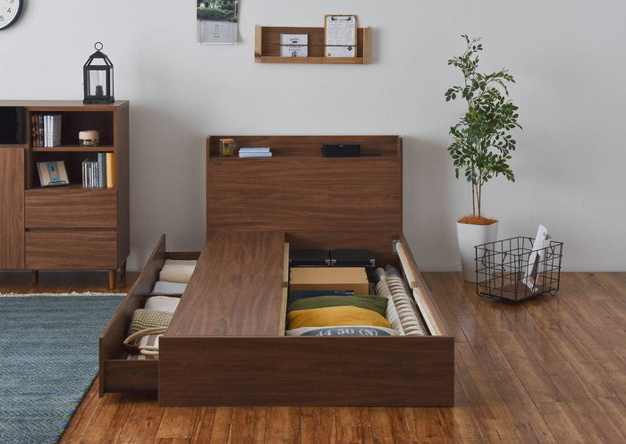 EMICA エミカ 収納付きベッド 引出し2杯／ロータイプ ブラウン W2147×D1000×H717mm sat-emica100sの画像