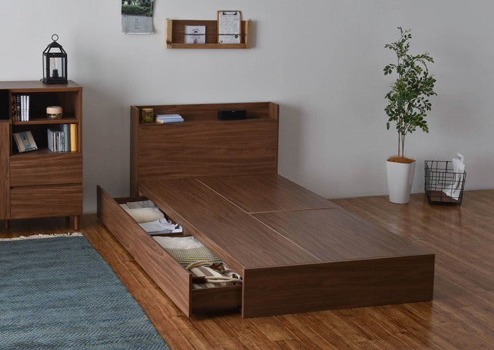 EMICA エミカ 収納付きベッド 引出し2杯／ロータイプ ブラウン W2147×D1000×H717mm sat-emica100sの画像