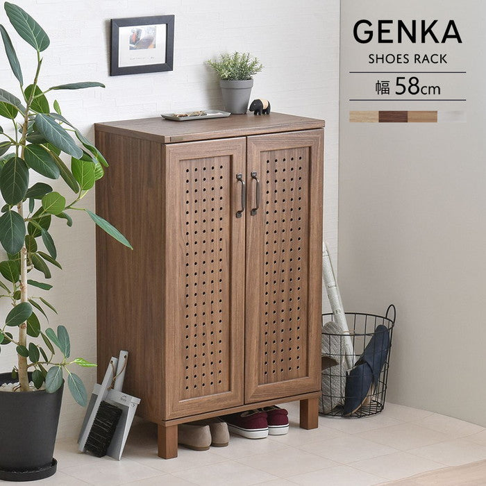 GENKA ジェンカ シューズ＆ストッカー 60cm幅 ホワイト ブラウン グレーナチュラル W580×D350×H935mm sat-gk95-60の画像