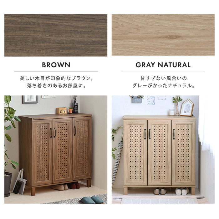 GENKA ジェンカ シューズ＆ストッカー 90cm幅 ホワイト ブラウン グレーナチュラル W869×D350×H935mmg sat-gk95-90の画像