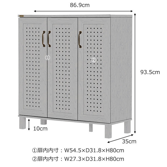 GENKA ジェンカ シューズ＆ストッカー 90cm幅 ホワイト ブラウン グレーナチュラル W869×D350×H935mmg sat-gk95-90の画像