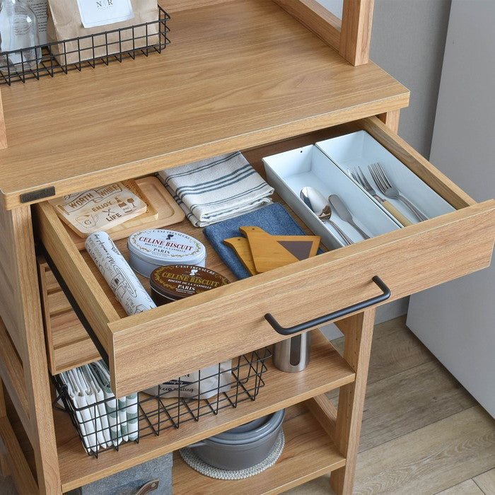 LAFIKA ラフィカ キッチンラック ハイタイプ・60cm幅 ホワイト オークナチュラル ナチュラル グレーナチュラル W600×D400×H1800mm sat-lf180-60hcの画像