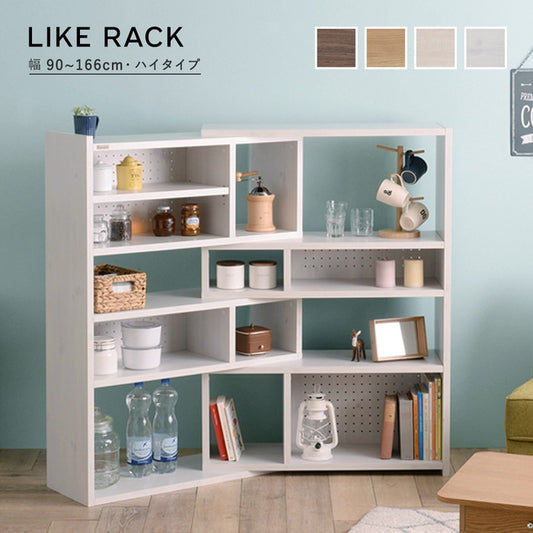 Like ライク 伸縮ラック ハイタイプ／90cm幅 ホワイト オークナチュラル W900?1663×D298×H1257mm sat-lk120-90ssrの画像