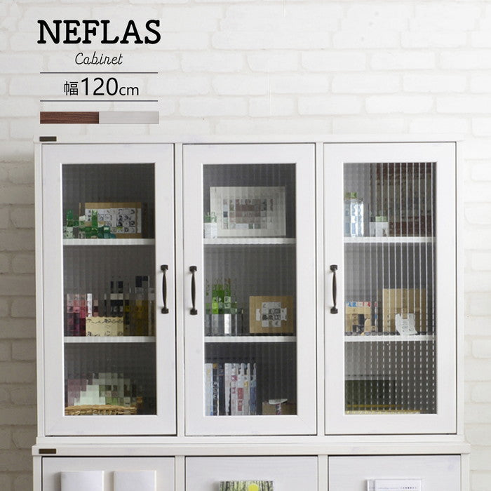 NEFLAS ネフラス ガラスキャビネット 120cm幅 ホワイト W1114.5×D300×H800mm sat-nf80-120gの画像