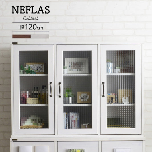 NEFLAS ネフラス ガラスキャビネット 120cm幅 ホワイト W1114.5×D300×H800mm sat-nf80-120gの画像