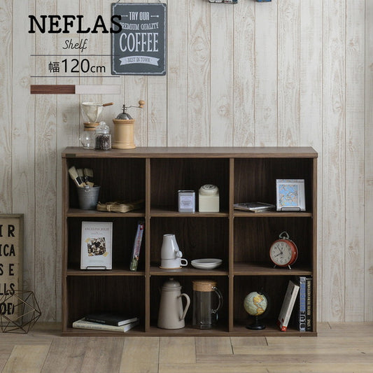 NEFLAS ネフラス オープンシェルフ 120cm幅 ホワイト ブラウン W1114.5×D300×H800mm sat-nf80-120opの画像