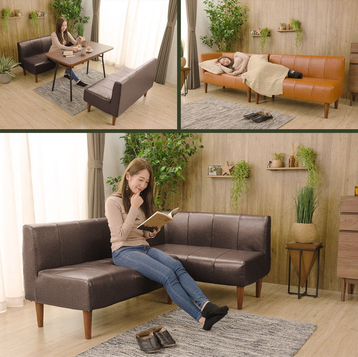 ダイニング ソファ ヴィンテージ 2点セット a1056vtg-sofa 左コーナー キャメル ダークブラウン 右コーナー sg-10389の画像