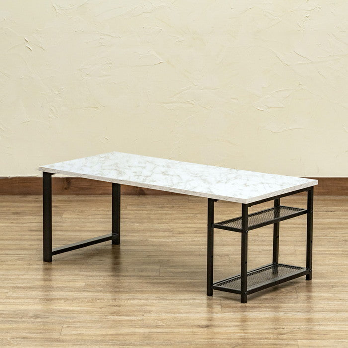 棚付センターテーブル 90×40 ABR/DGR/MWH アンティークブラウン ダークグレー マーブルホワイト sk-cg10の画像