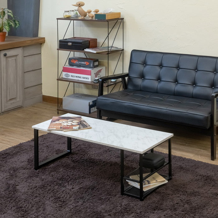 棚付センターテーブル 90×40 ABR/DGR/MWH アンティークブラウン ダークグレー マーブルホワイト sk-cg10の画像