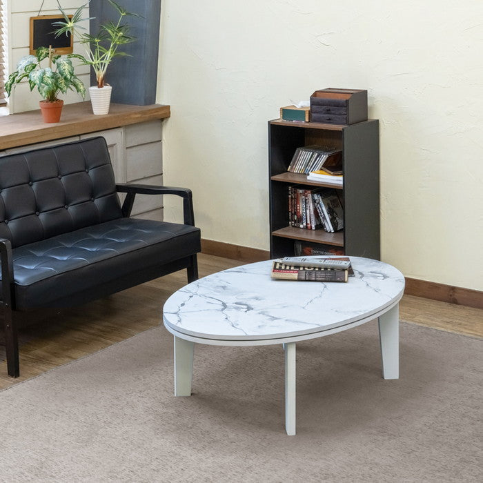 モダンオールシーズン コタツ 楕円 105 MWH/OAK/VBR マーブルホワイト オーク ヴィンテージブラウン sk-dck07の画像