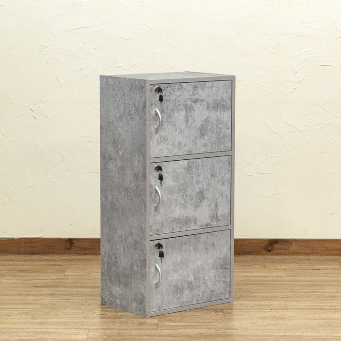 鍵付きラック 3段 WAL/WH/CGR ウォールナット ホワイト コンクリートグレー sk-fb03kの画像