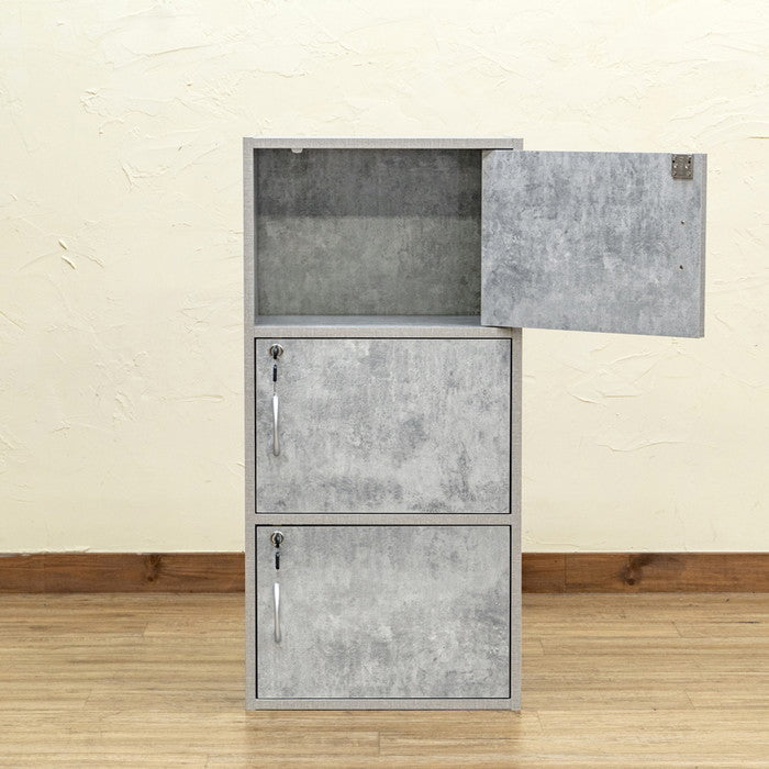 鍵付きラック 3段 WAL/WH/CGR ウォールナット ホワイト コンクリートグレー sk-fb03kの画像