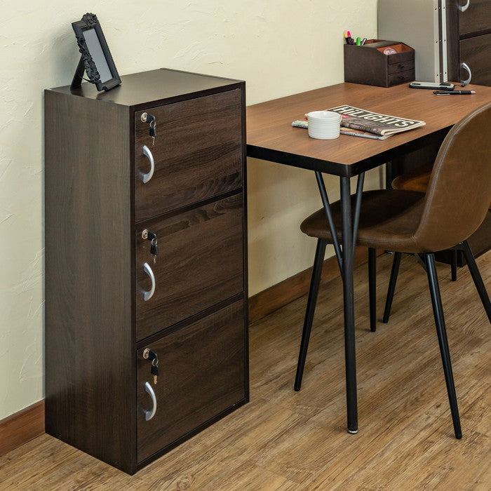 鍵付きラック 3段 WAL/WH/CGR ウォールナット ホワイト コンクリートグレー sk-fb03kの画像