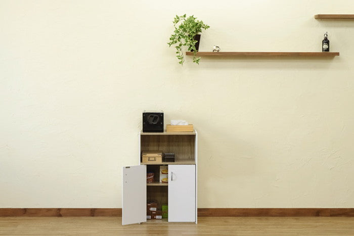 GRANZ 扉付オープンシェルフ BK/WH ブラック ホワイト sk-hmp27の画像