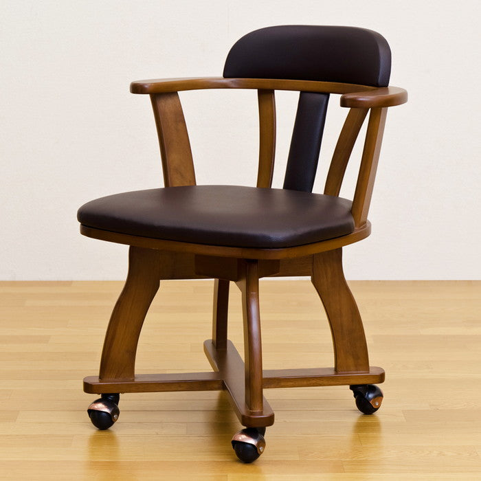DENVER キャスター付きダイニング チェア BR/NA ブラウン ナチュラル sk-htt01の画像