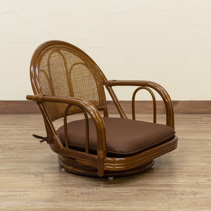 ラタン 回転座椅子 ロータイプ BR/HN ブラウン ハニー sk-im13の画像