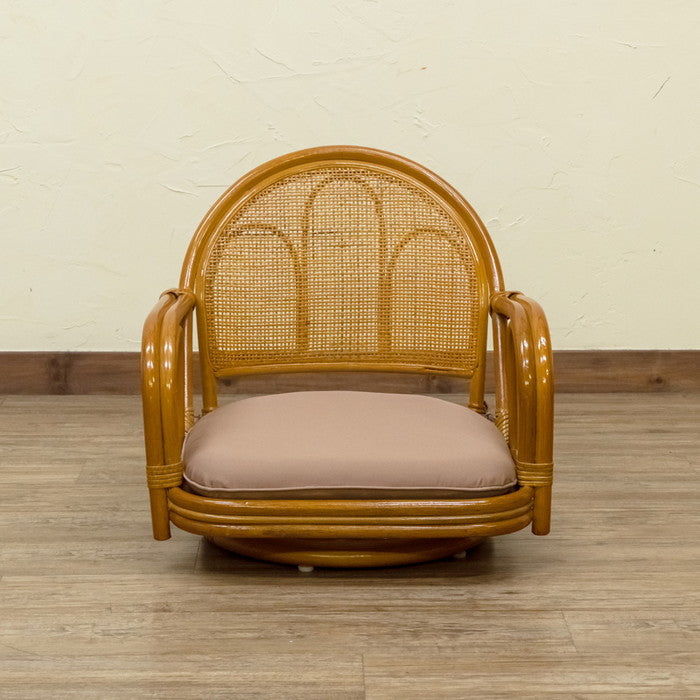 ラタン 回転座椅子 ロータイプ BR/HN ブラウン ハニー sk-im13の画像