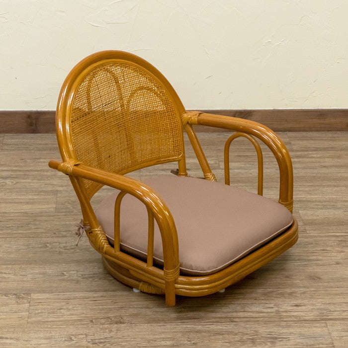 ラタン 回転座椅子 ロータイプ BR/HN ブラウン ハニー sk-im13の画像