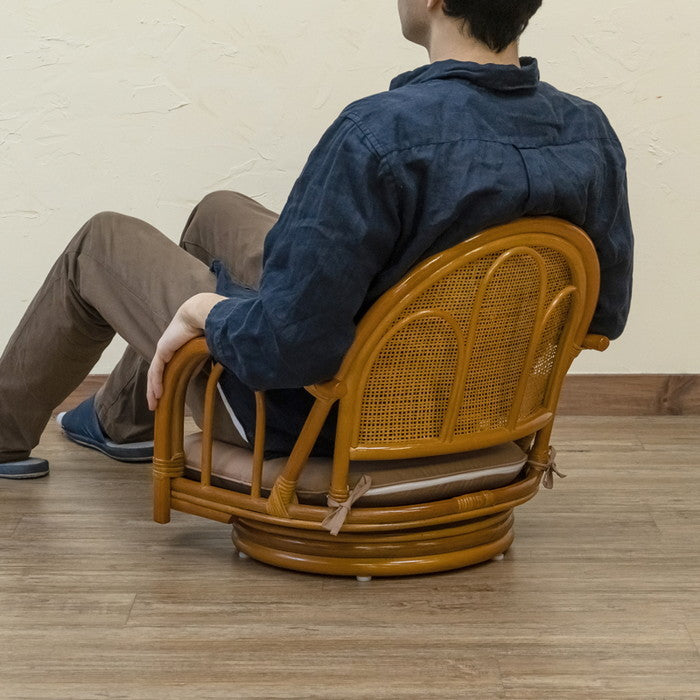 ラタン 回転座椅子 ロータイプ BR/HN ブラウン ハニー sk-im13の画像