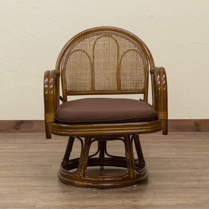 ラタン 回転座椅子 ミドルタイプ BR/HN ブラウン ハニー sk-im14の画像