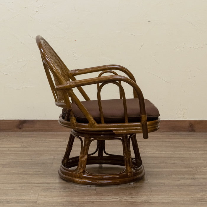 ラタン 回転座椅子 ミドルタイプ BR/HN ブラウン ハニー sk-im14の画像