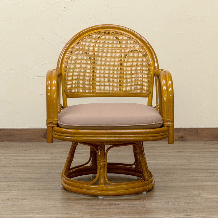 ラタン 回転座椅子 ミドルタイプ BR/HN ブラウン ハニー sk-im14の画像