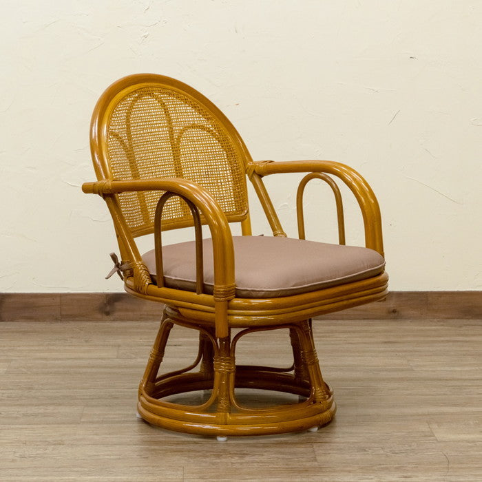 ラタン 回転座椅子 ミドルタイプ BR/HN ブラウン ハニー sk-im14の画像